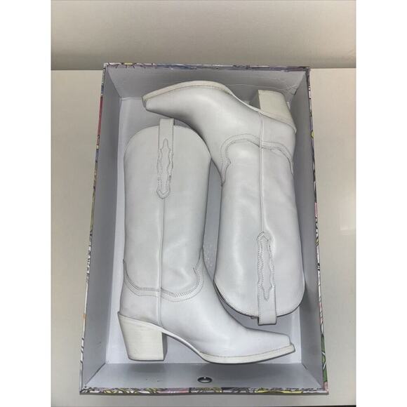 Jeffrey Campbell Cowboy Boots Size 7 White Leather Rancher Country Western Boho - Picture 6 of 7